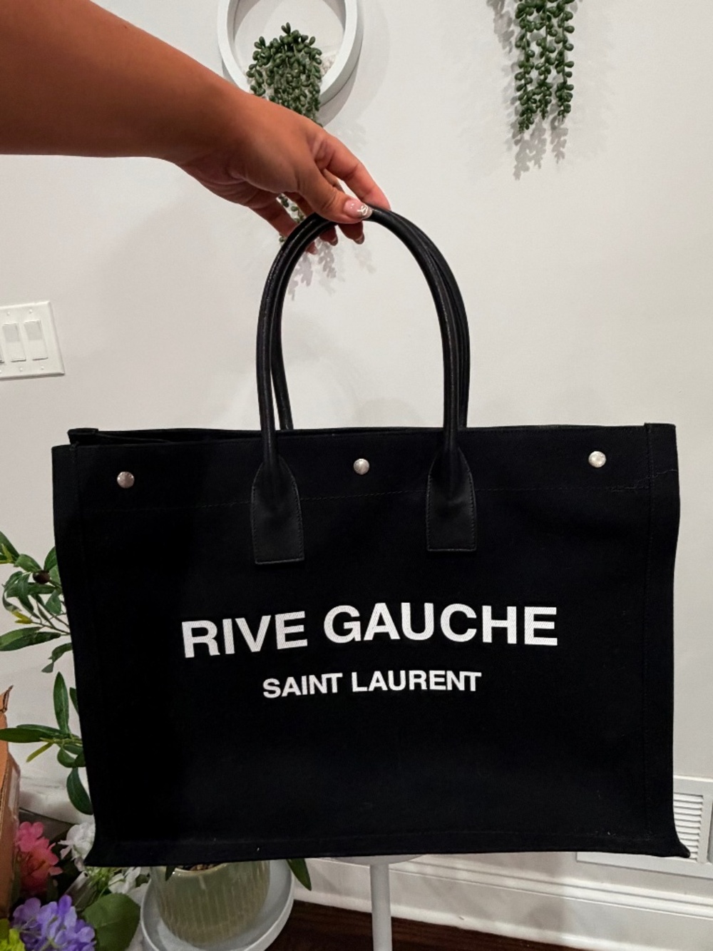 SAINT LAURENT Rive Gauche Large Tote Bag in Canvas